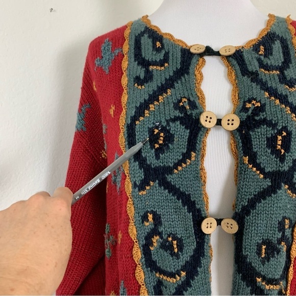 Carole Little Knitwear Button Up Cardigan Sweater Women’s L Colorful Art Fleur - Picture 12 of 16